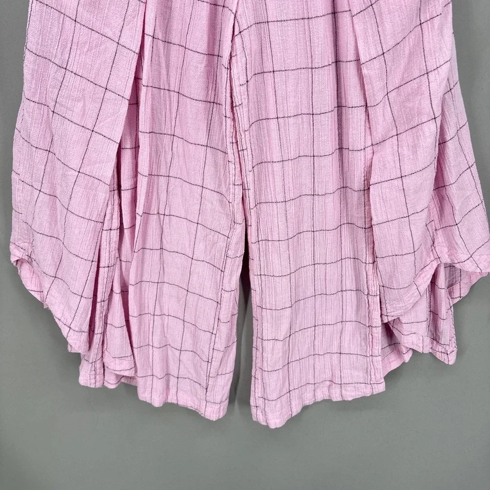 Free People Pants Small Pink Check Harem Wide Leg Lunar Cove Pleats Boho Pull On - Picture 4 of 13